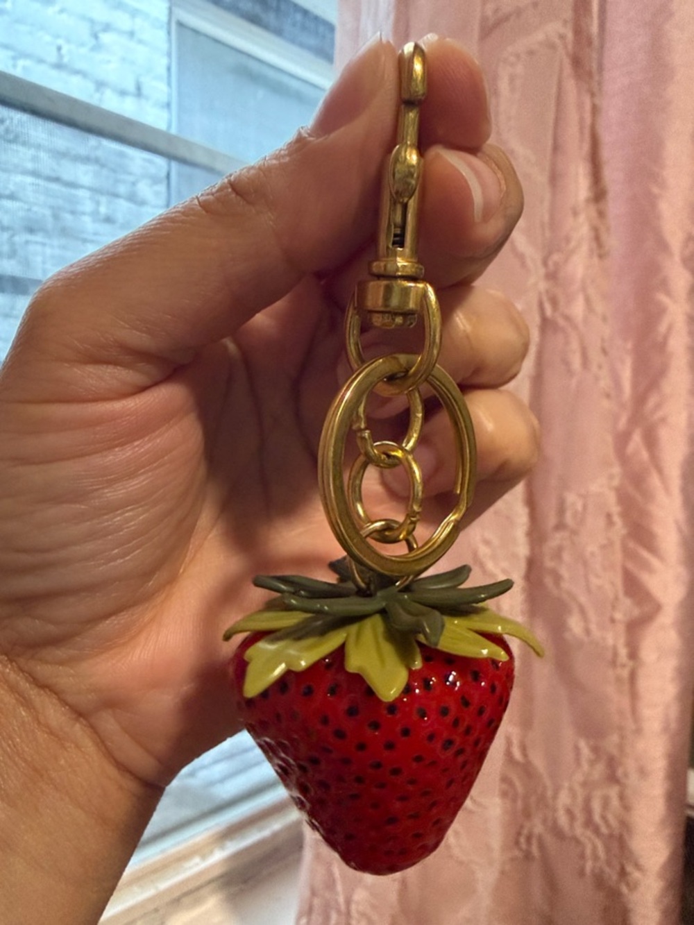 Strawberry Keychain Charm in Red with Gold Hardware